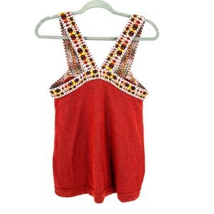 NEW MADEWELL EMBROIDERED SWING SWEATER TANK TOP WOMENS MEDIUM RUST BOHO FESTIVAL